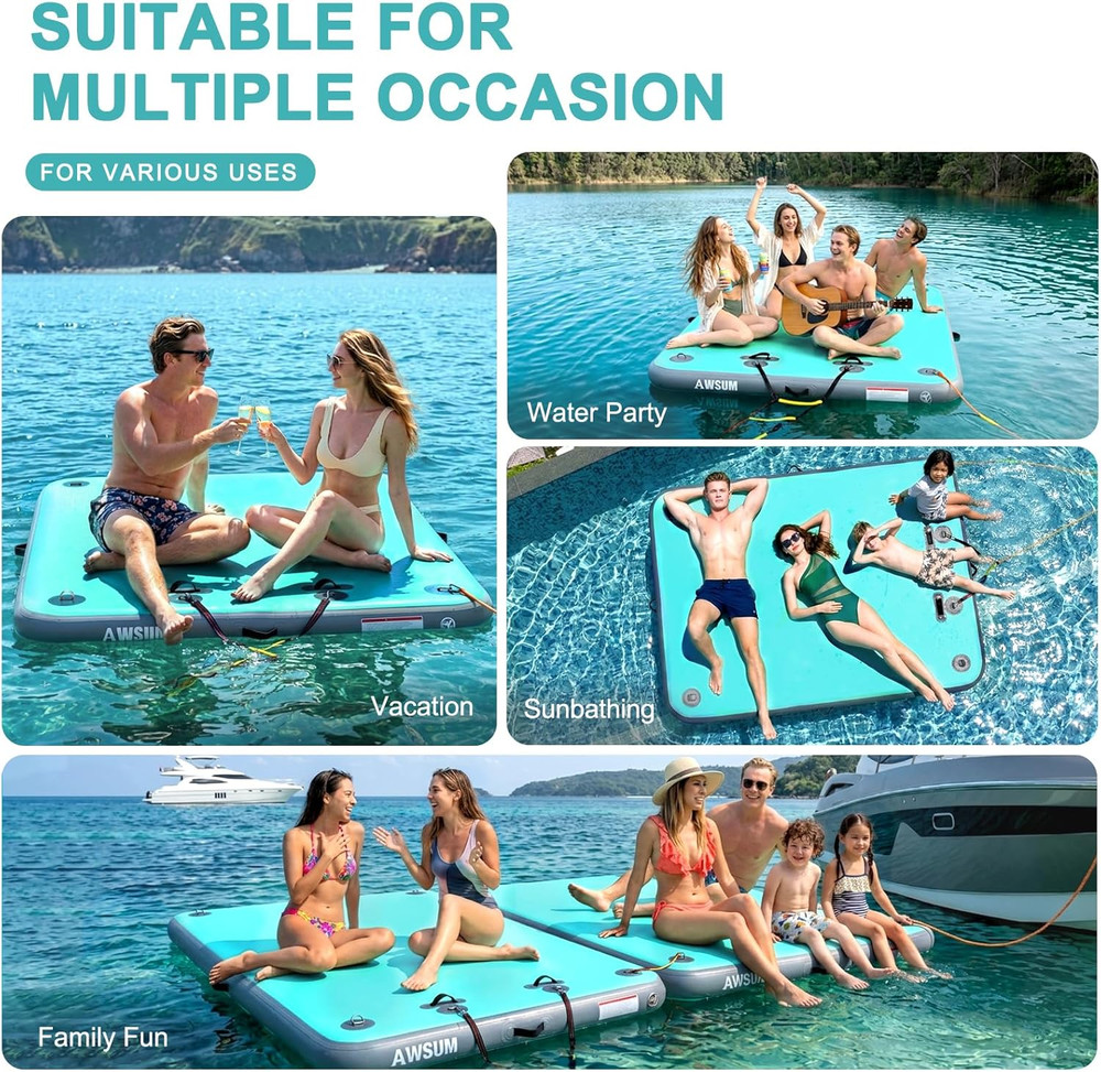 AWSUM Inflatable Floating Dock Air Dock Platform Floating Island Raft with None-