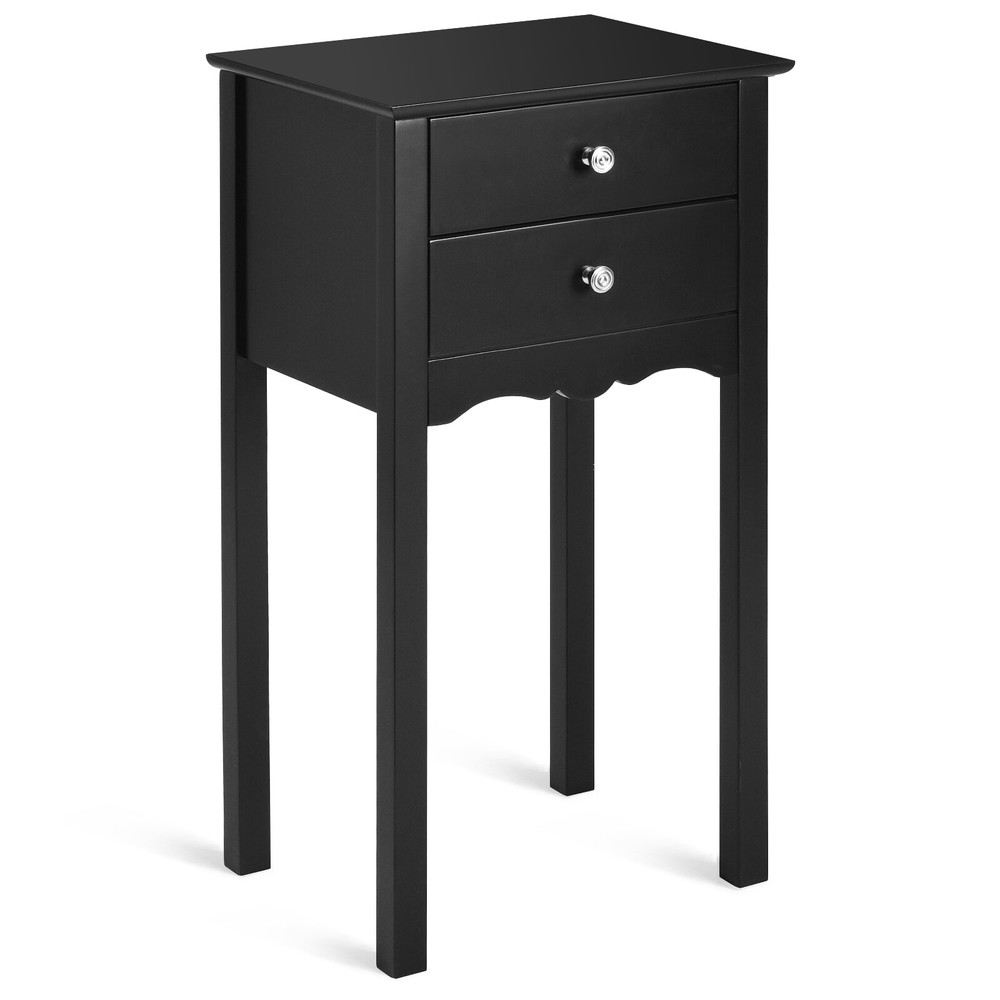 2 PCS Side Table End Accent Table Night Stand W/ 2 Drawers Black