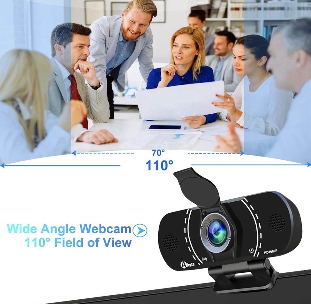 Akyta Webcam with Microphone, 1080P Webcams PC HD