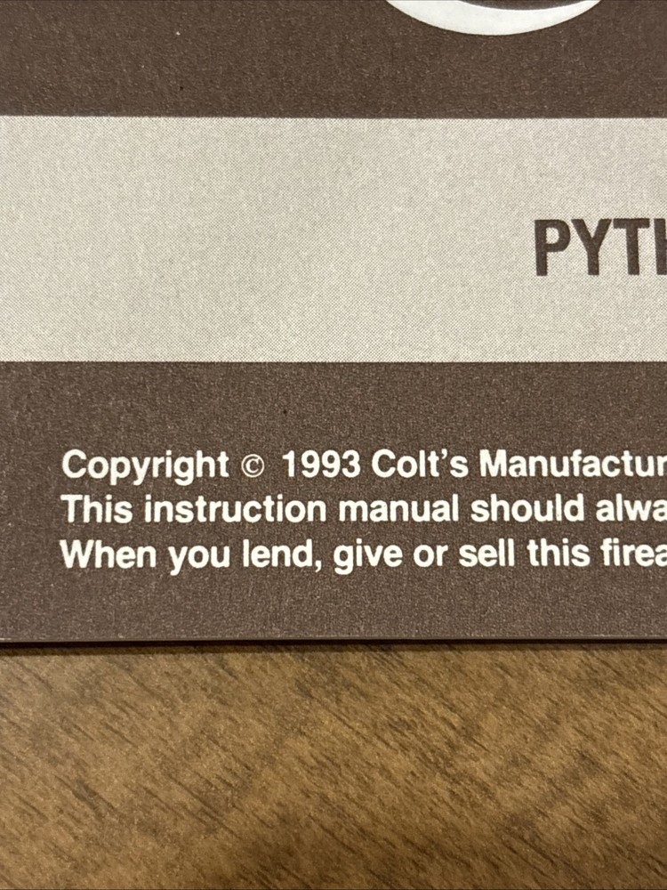 Original Colt Python .357 Owners Instruction Manual 1996 Factory - Collectors
