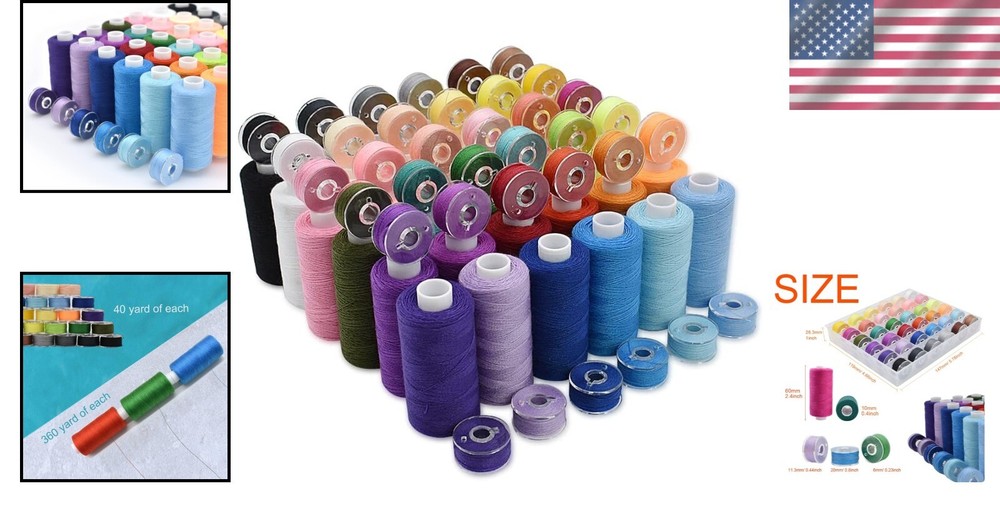 Emergency Travel Sewing Kit - 36 Color Polyester Threads & Prewound Bobbins