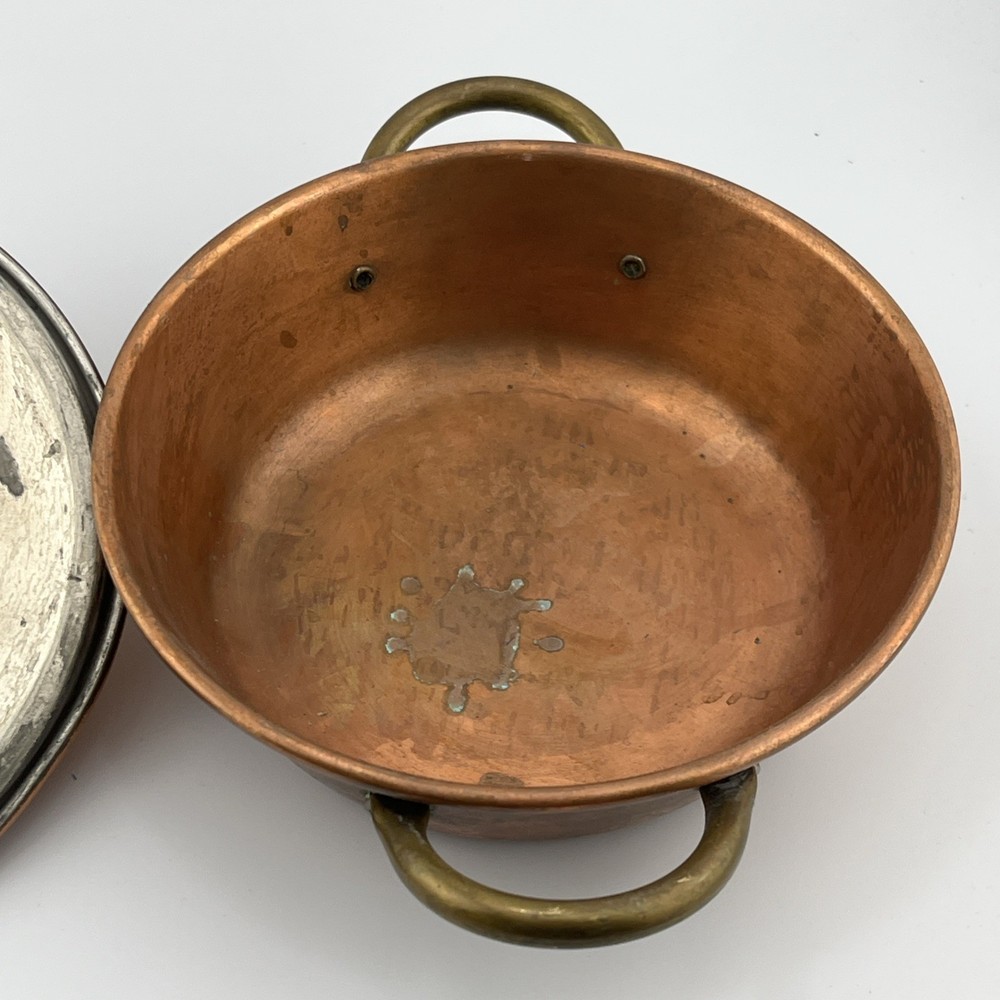 VINTAGE 5” COPPER TIN POT WITH LID