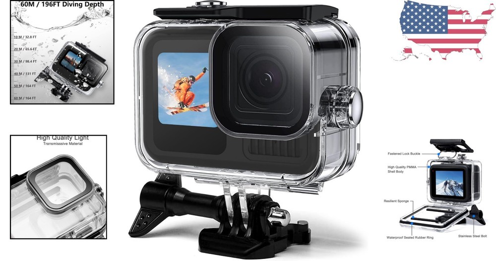 Ultimate GoPro Hero Waterproof Case - 60m Depth, Quick Release Mount Included
