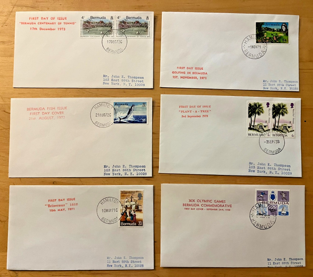 Bermuda 1970's First Day Covers (6 diff) - nice variety - to NY