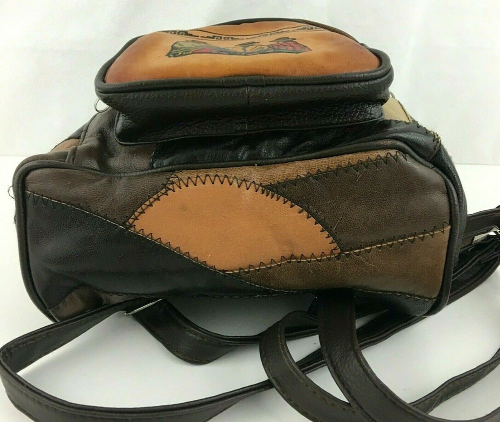 Peru Machu Picchu Leather Patch Work Adjustable Straps Backpack Purse