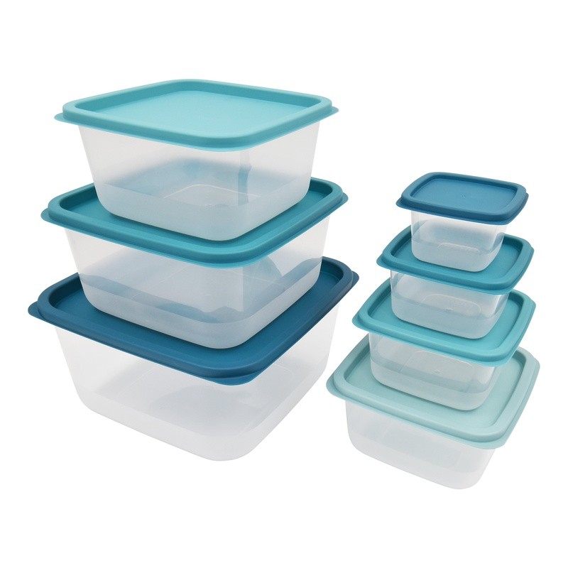 Plastic Food Storage Containers Set Stackable Nestable 14 Pieces Teal Ombre