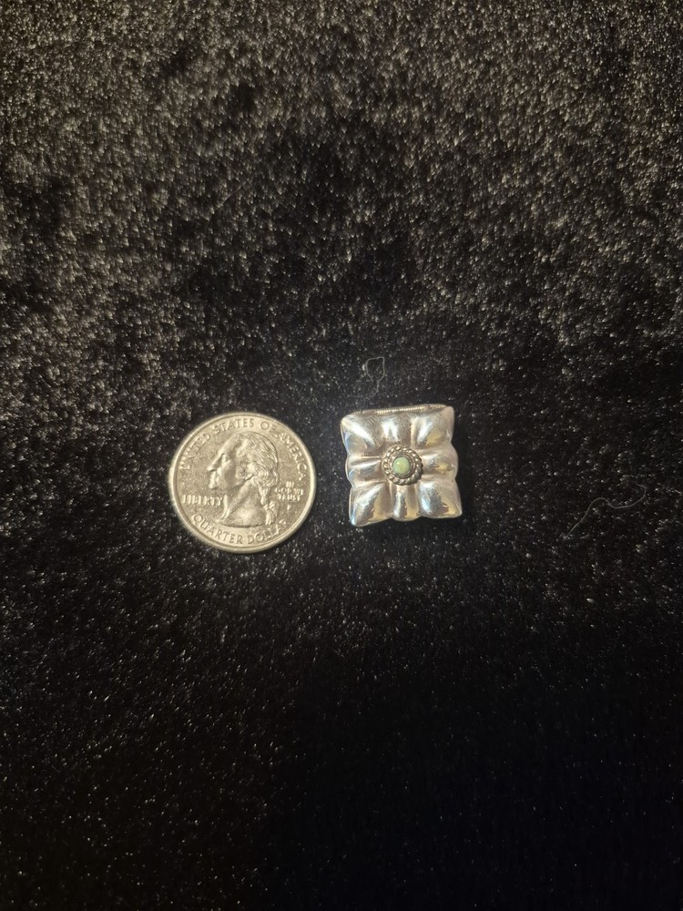 Vintage Miniature Sterling and Turquoise Button Pillbox