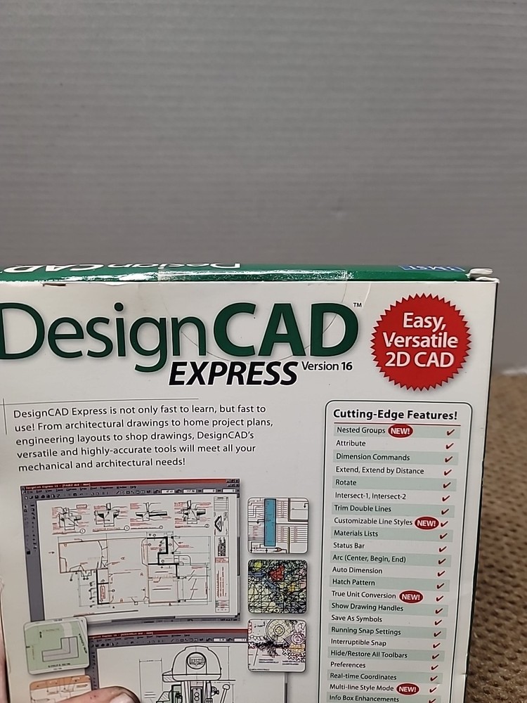 New Sealed Design CAD Express Version 16 DesignCAD PC Computer Software Big Box