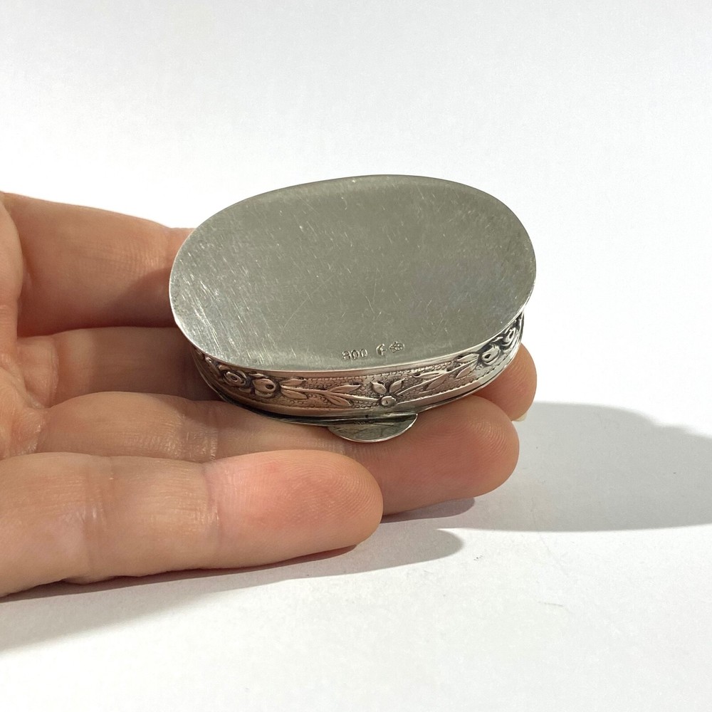 Antique Solid Silver Pillbox , Hallmarked with Floral decorations
