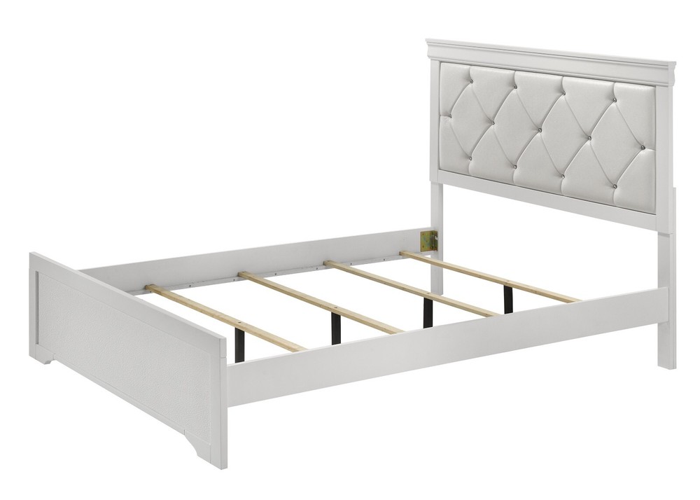 6pc White Queen Bedroom Set Upholstered Diamond Tufted Headboard Panel Bed