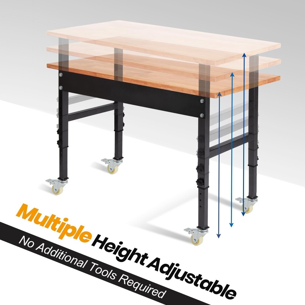 48" Adjustable Work Bench, Workbench Heavy-Duty Work Table with Wheels