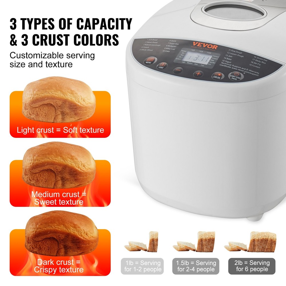 Bread Maker, 19-in-1 2LB Dough Machine, Nonstick Ceramic Pan Automatic Breadmake