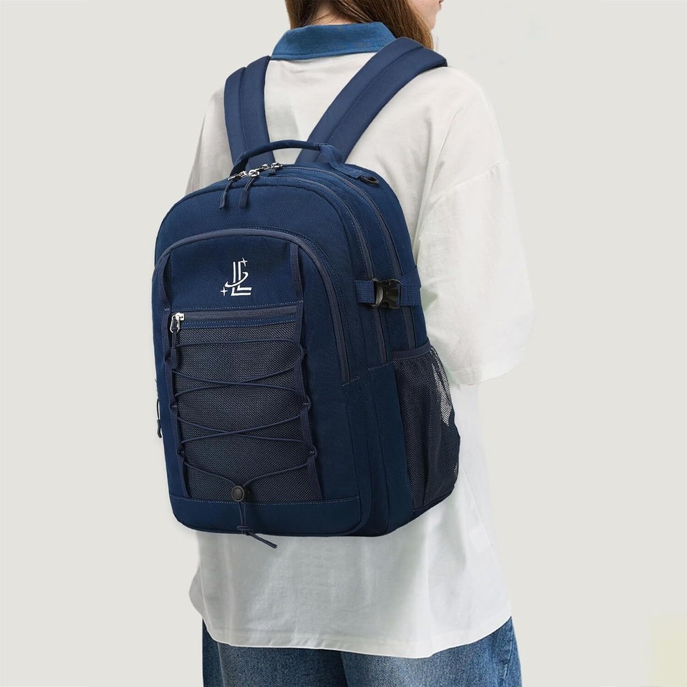Lanola Basic Multi-Pocket Multipurpose Casual Backpack Water Dark Blue