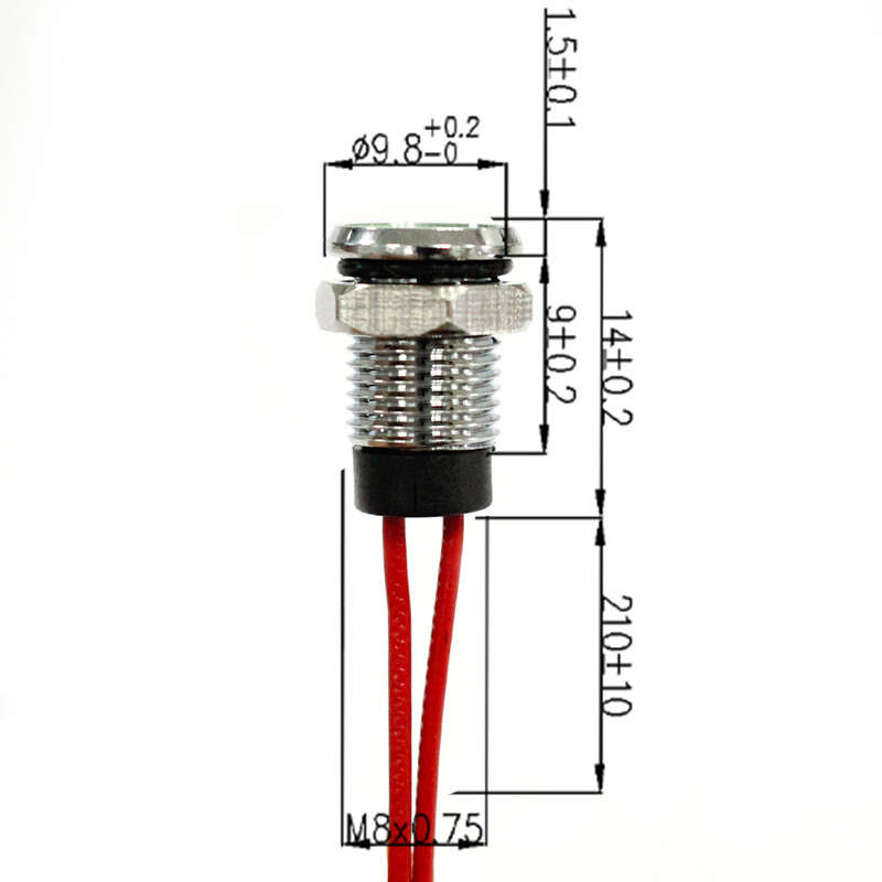 2Pieces 8mm metal LED Pilot Panel Dash Signal Indicator Warning light 20cm cable