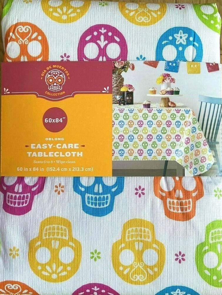 Collections 60" x 84" Oblong Tablecloth Sugar Skull Pattern