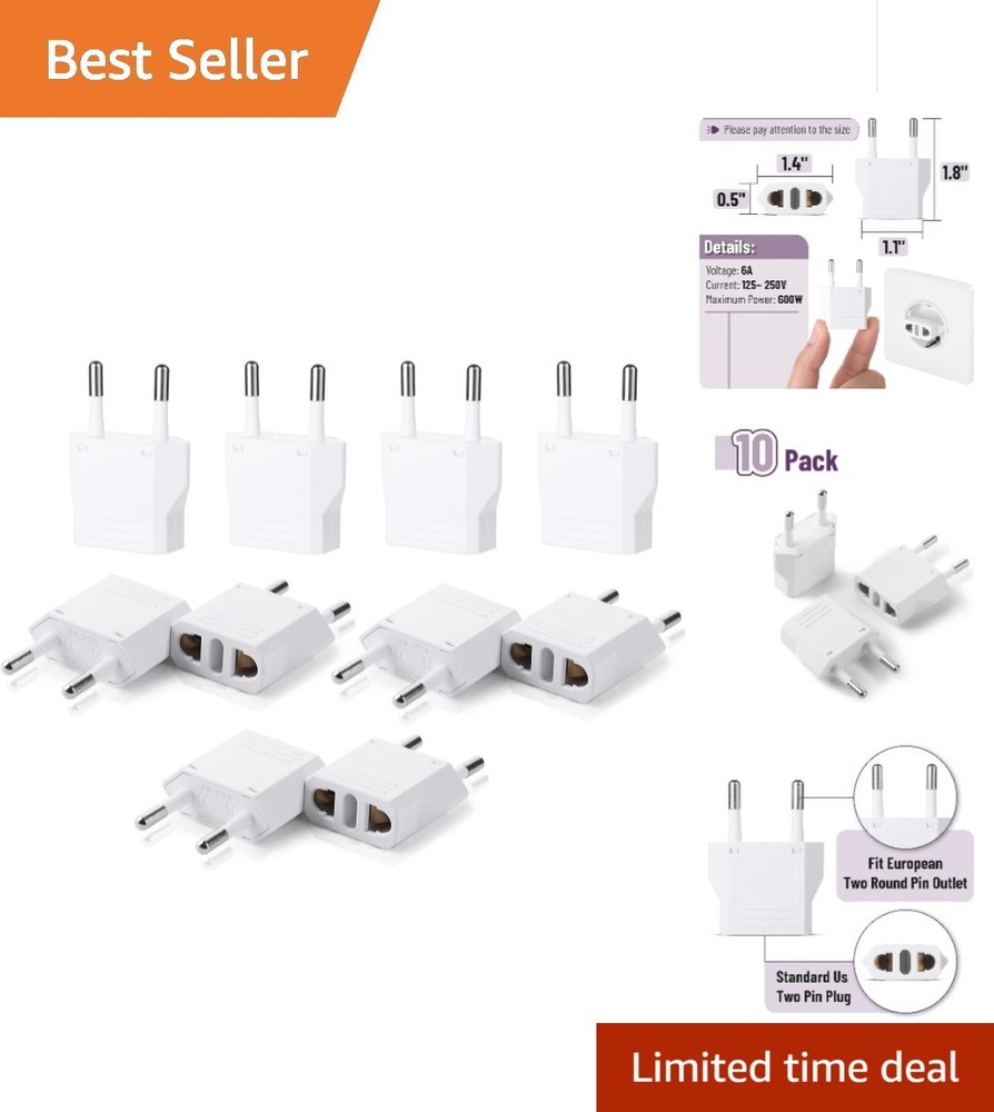 Bates 10-Pack European Plug Adapters - Lightweight & Reliable Travel Solution