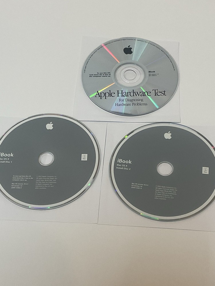 Apple iBook Mac OS X (10.2.4) Software Install Disk 1 & 2 Hardware Test OEM