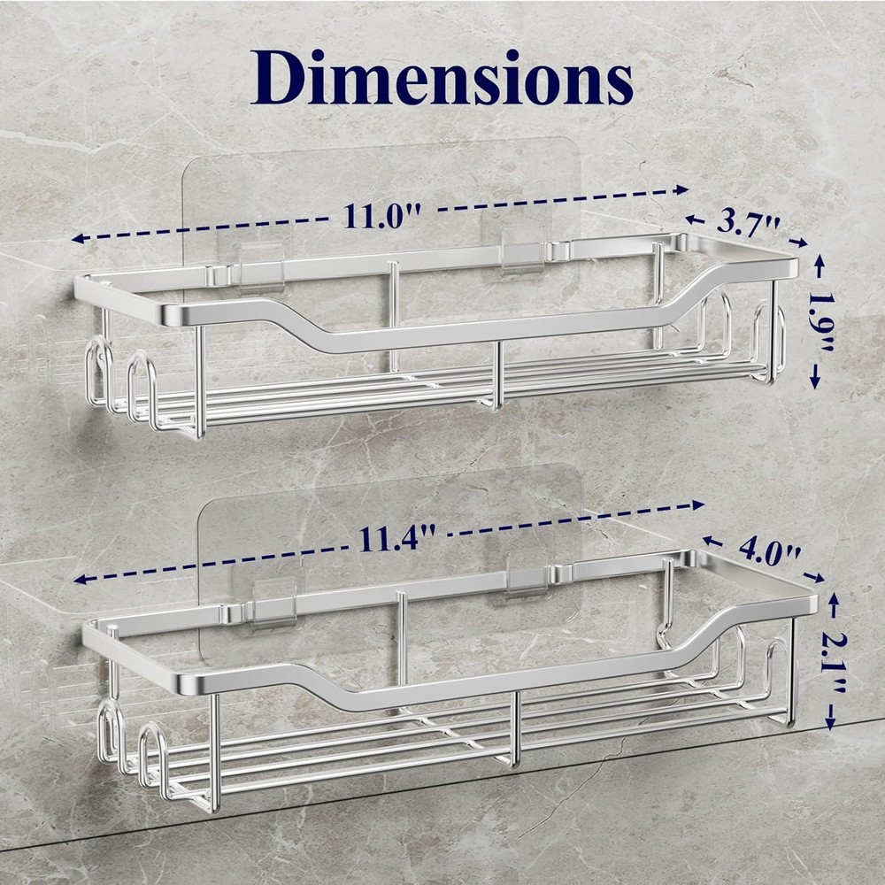 Kitsure Shower Caddy Large - Adhesive Organizer, Large, Silver