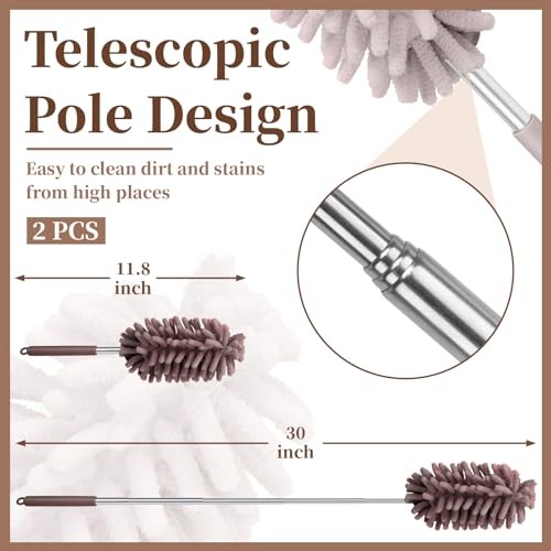 2 PCS Car Interior Duster with Extension Pole, Microfiber Car Dusters Brown