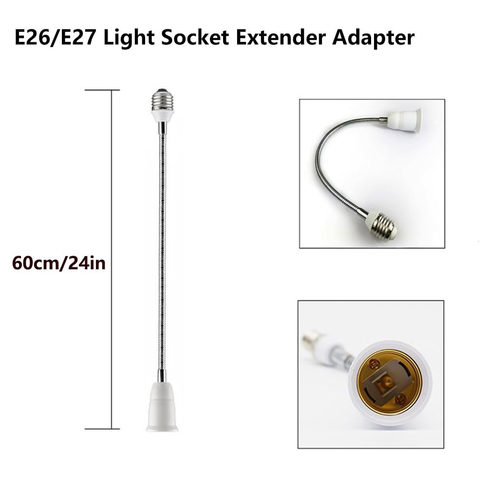 E26/E27 Light Socket Extender Adapter,60cm/24 inch Bulb White