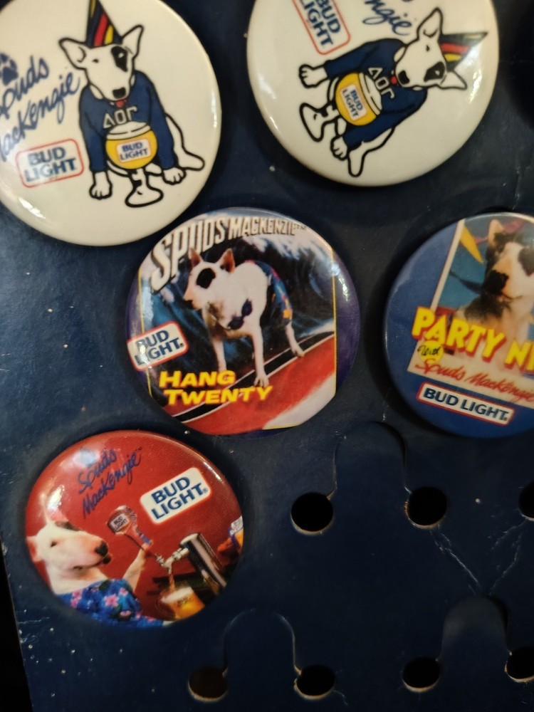 Vintage Spuds Mackenzie Button Display With 11 Buttons