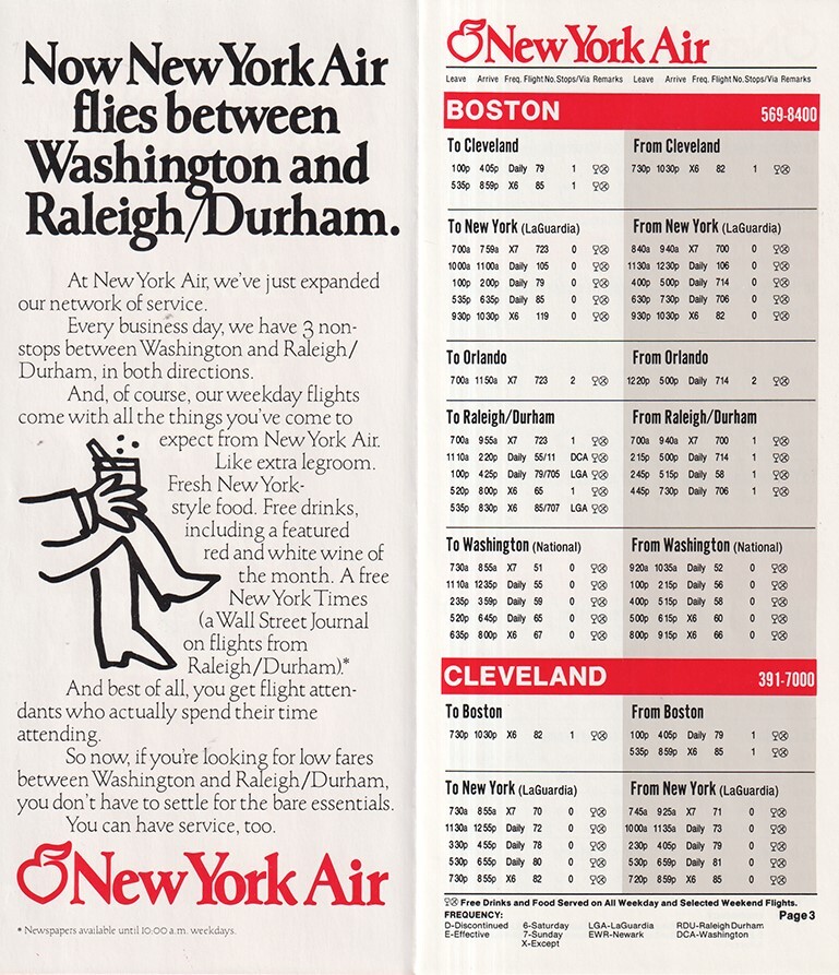 New York Air timetable 1982/10/31