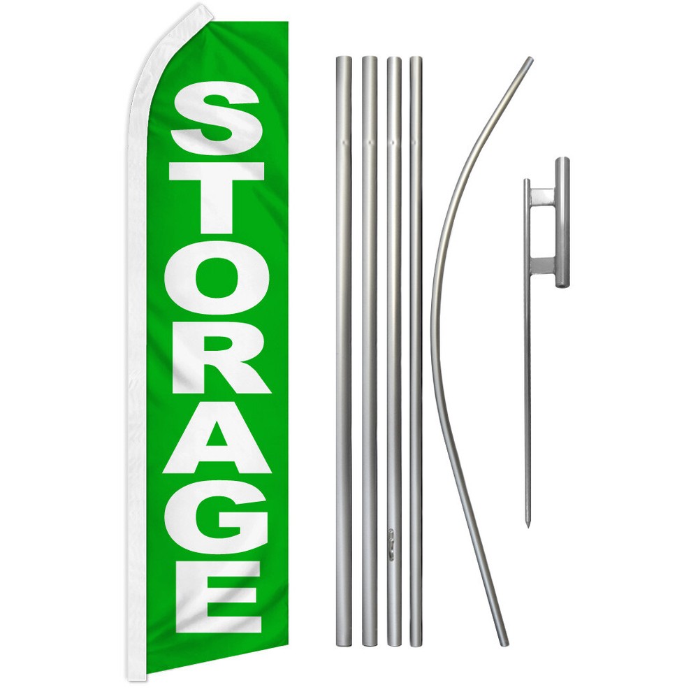 Storage Advertising Swooper Feather Flutter Flag Pole Kit Self Storage GRN