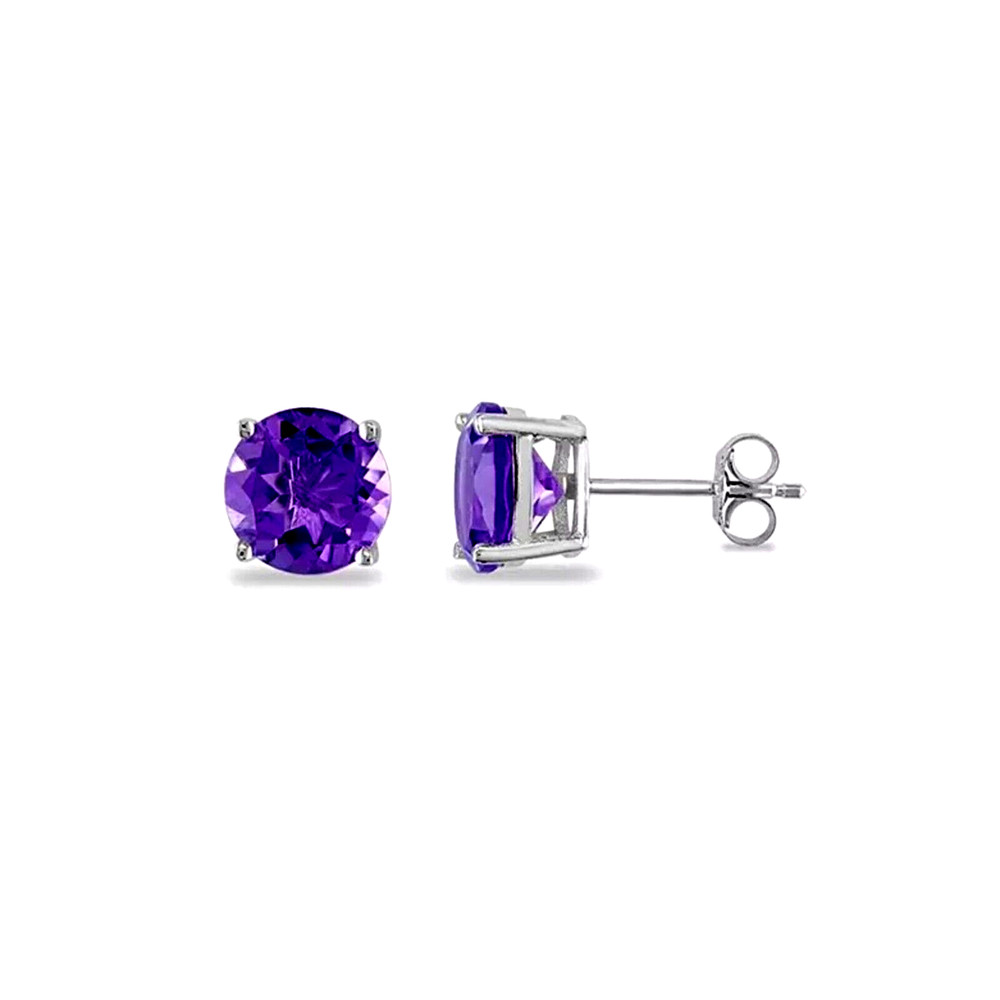 2 ct. Amethyst Stud Earrings in Solid Sterling Silver - FEBRUARY BIRTHSTONE