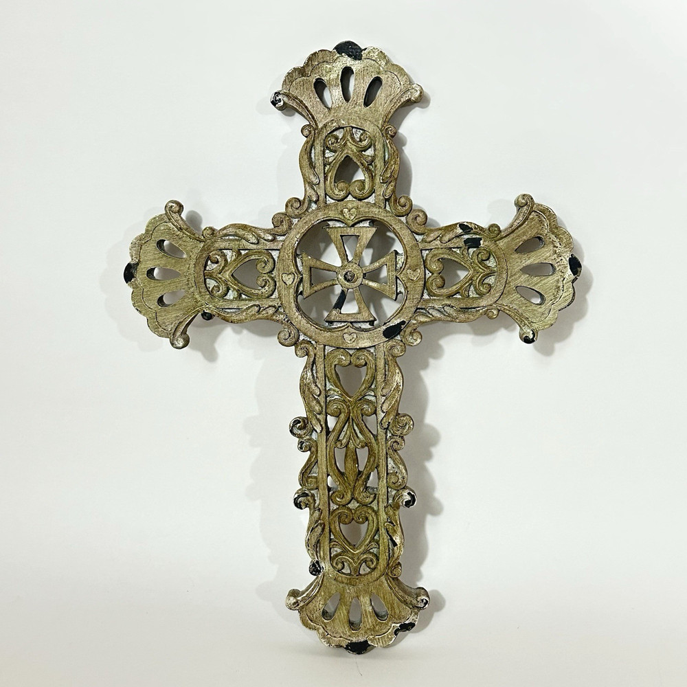 Distressed Plaster Cross Wall Hanger 13" Tall