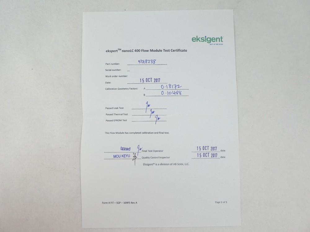 Eksigent 5018238 High Micro Gradient Flow Module Quattro Kit Ekspert nanoLC New