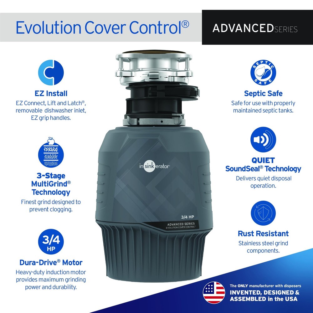 InSinkErator Evolution Cover Control 3/4 HP Garbage Disposa