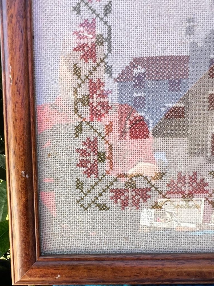 Vintage Completed Needlework Cross Stitch Westminster Sampler
