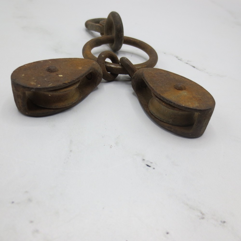 Vintage Metal Hook With 2 Rope Pulleys Small