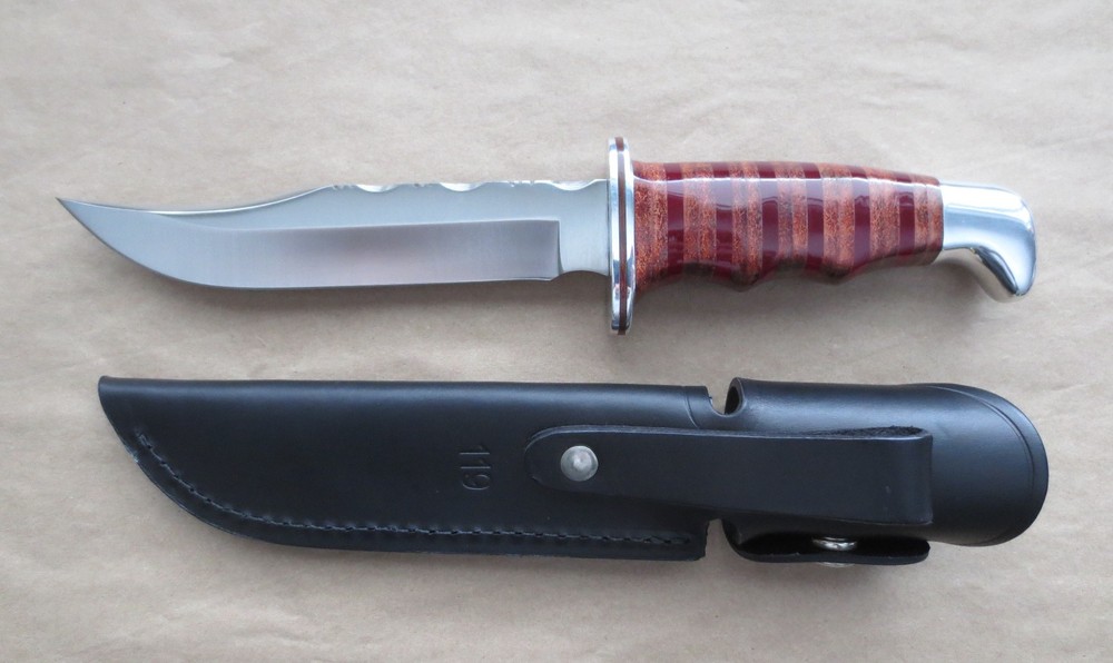 Custom Buck 119 Knife w/Sheath Leather Stacked Handle