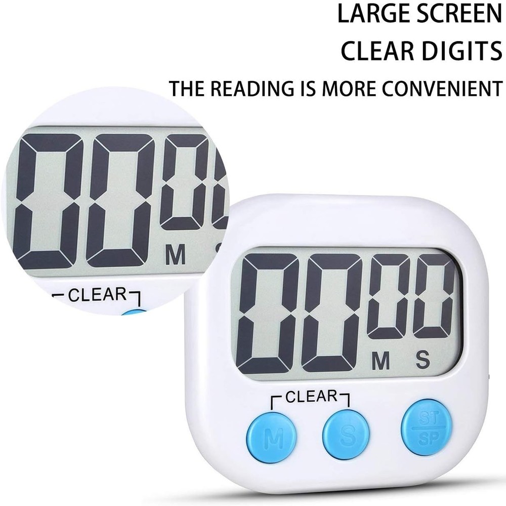 White Digital Kitchen Timer - 2 Pack with Big Digits & Easy Placement Options