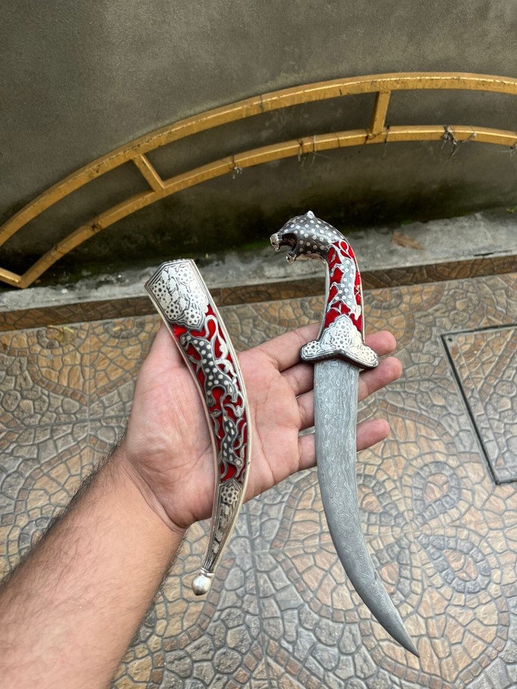 Chisel Dagger, Hand Mesh Cuttting Silver WireWork Dagger , Damascus steel