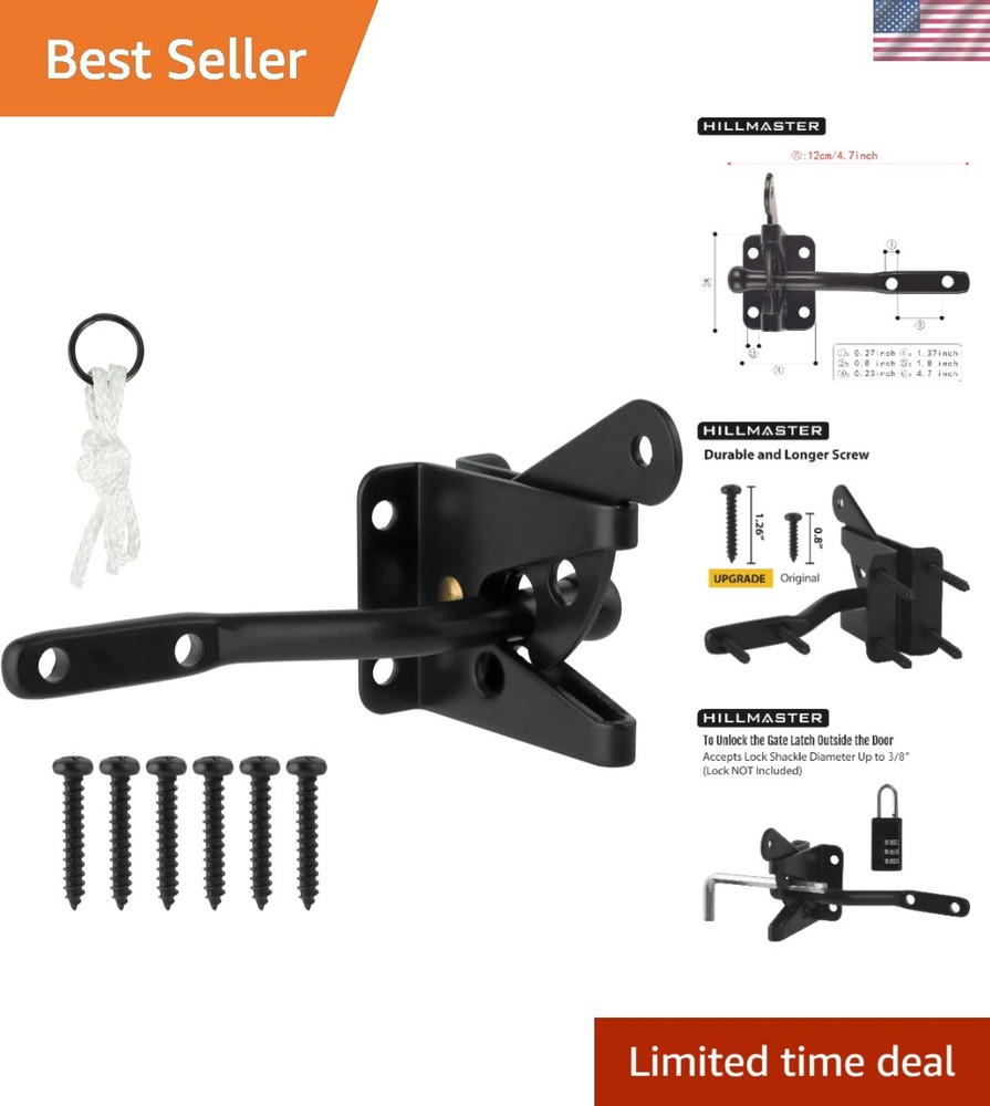 4.7in Heavy Duty Gravity Self-Locking Gate Latch with Easy Installation - Black