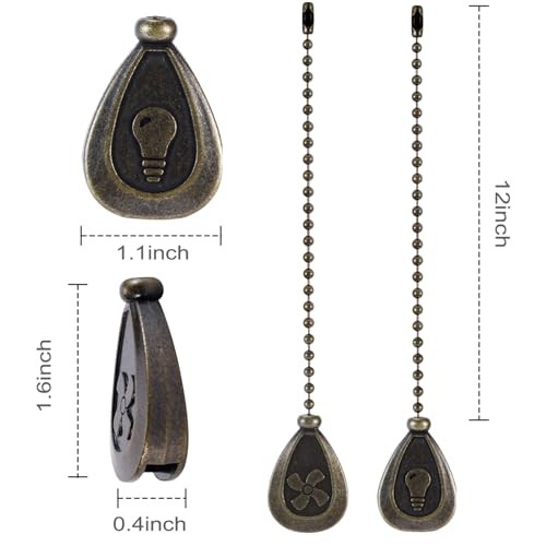 4 Pack Bronzed Ceiling Fan Pull Chain Extension, 12 Inches Classic Drop Shaped