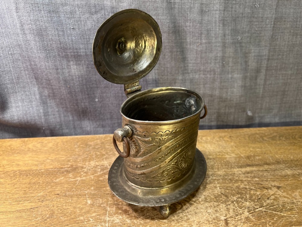 Antique Turkish Tea Coffee Container Caddy Footed Lidded Embossed Metalware