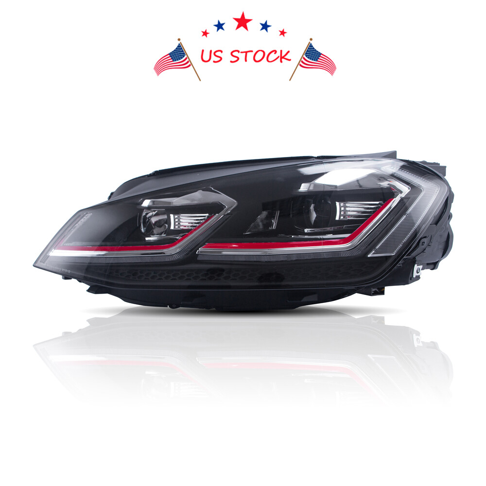 RED Projector Headlights with LED Switchback DRL for 2015-2017 MK7 VW Golf