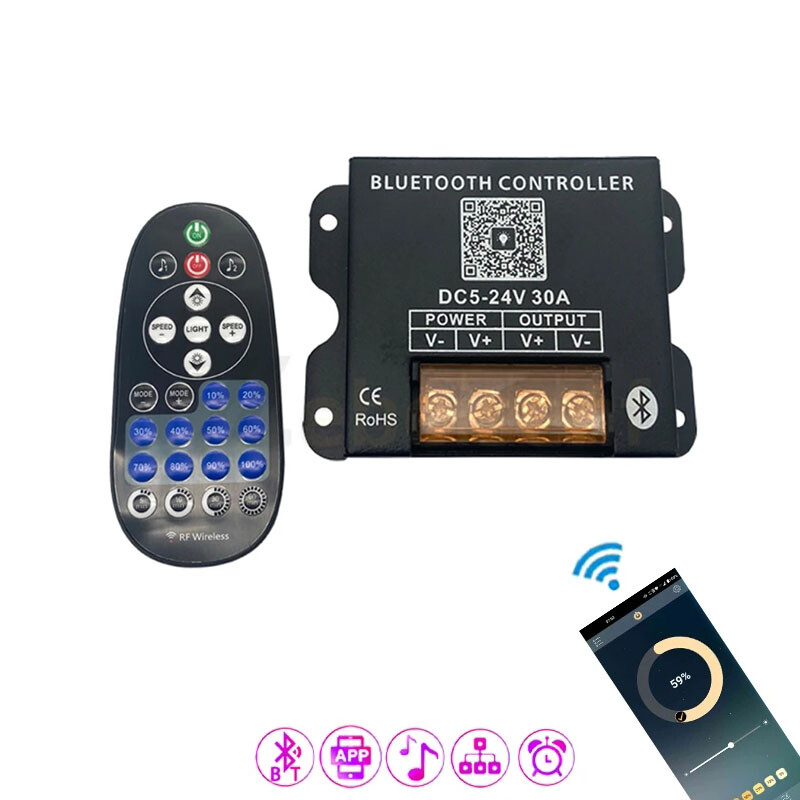 Smart LED Bluetooth Controller DC 5V 12V 24V 30A Dimmer With RF 25-Key Remote