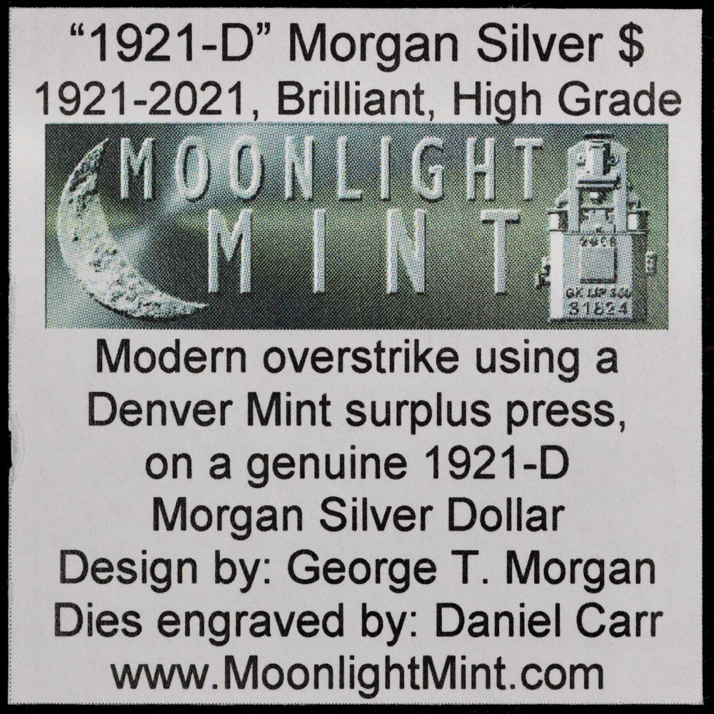 1921 D Token Dan Carr Signed Moonlight Mint Morgan $ 100th O/S Dollar ANACS MS70