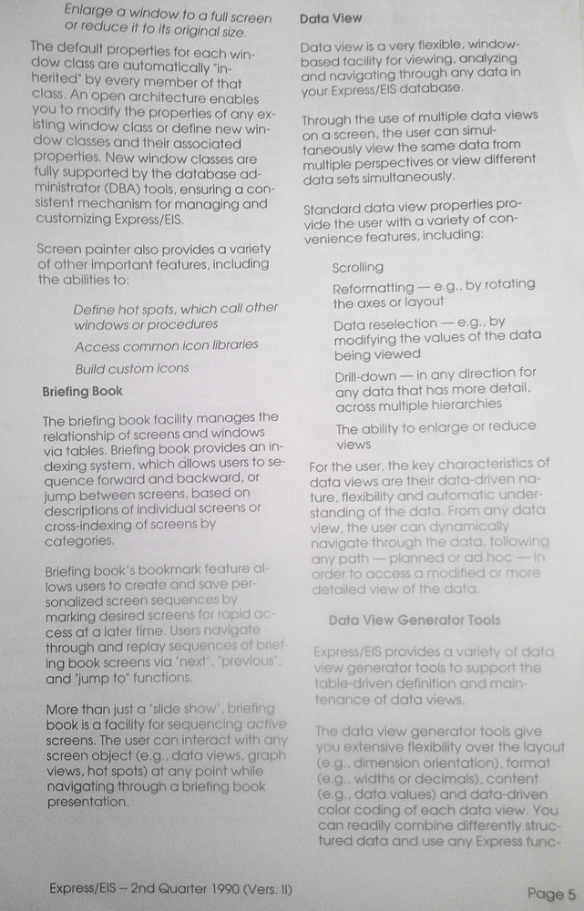 1990 Express/EIS brochure, by Information Resources Inc.