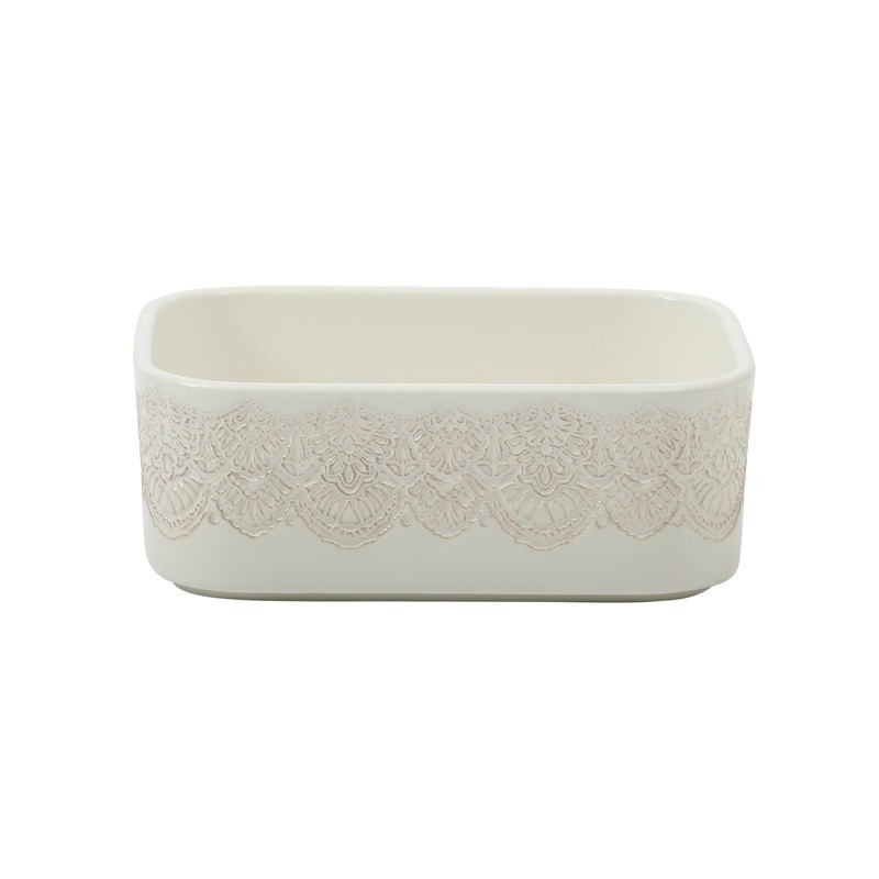 Vintage Lace 6-Piece Rectangular Ceramic Bakeware Set W/ Lids Serving Storage US