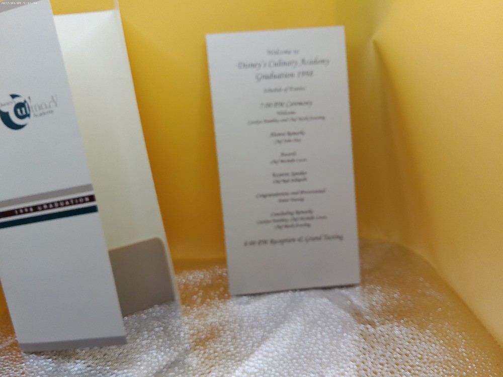 Disney Culinary Academy 1998 Graduation brochure and envelope