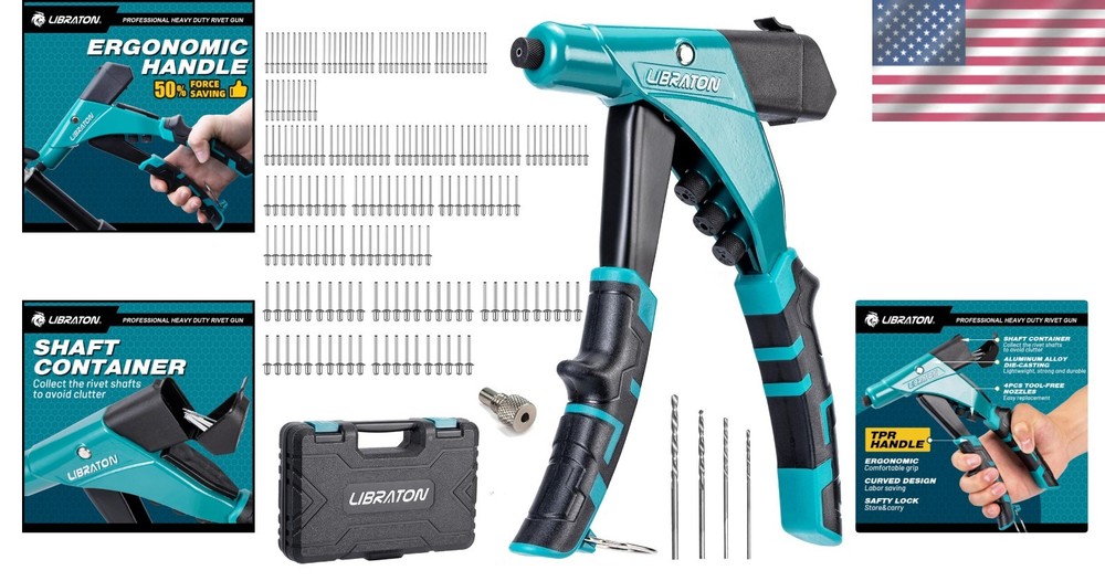 Robust Manual Riveting Tool with Interchangeable Heads - Strong & Efficient