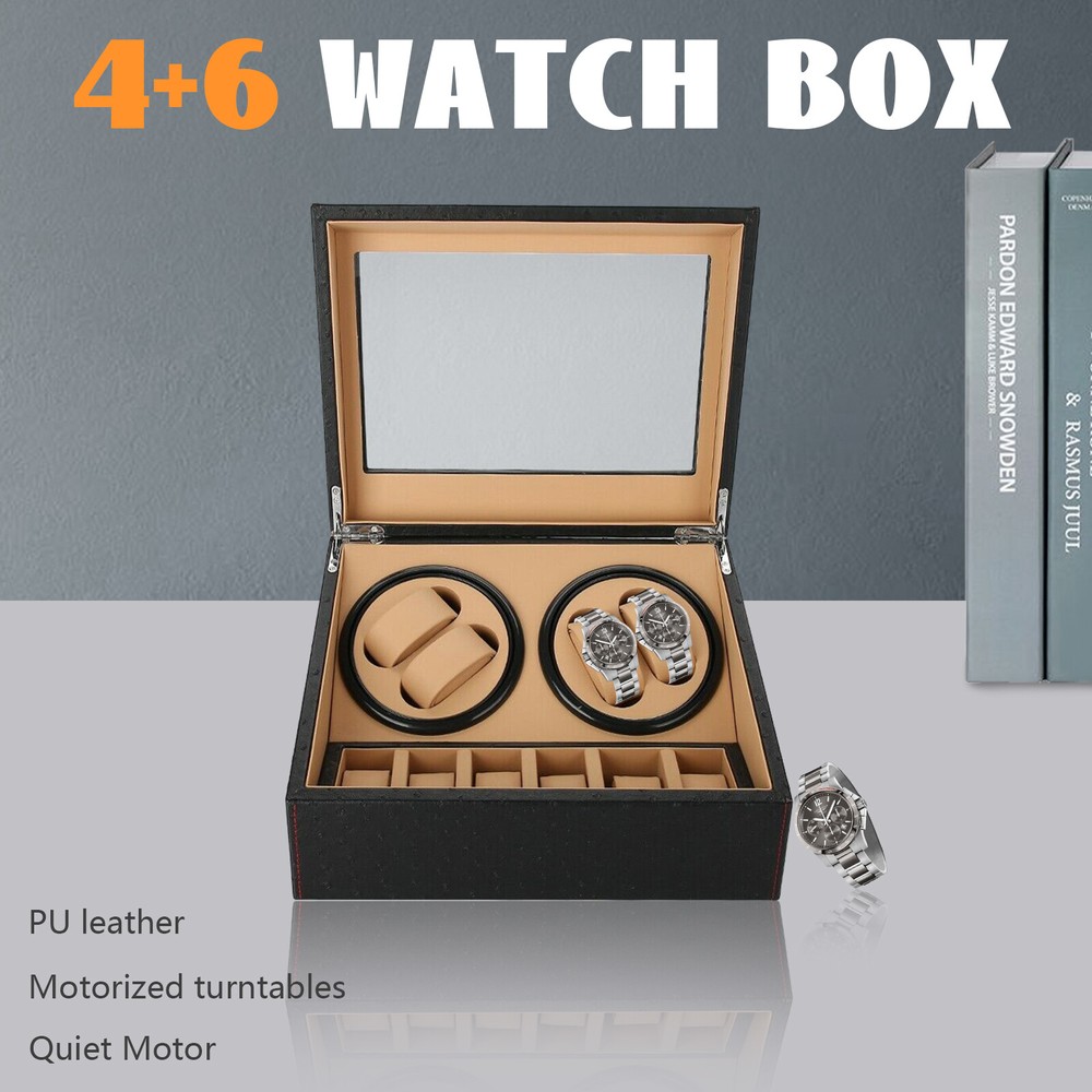 Automatic Watch Winder Box Display PU Leather Storage Case 4+6 Rotation Box Gift