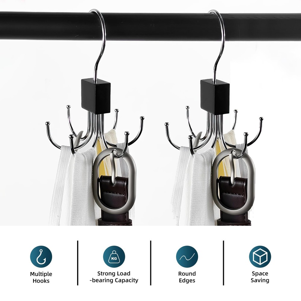 Multi-Purpose Rotatable Belt Hanger & Organizer for Closet - Space-Saving Sto...