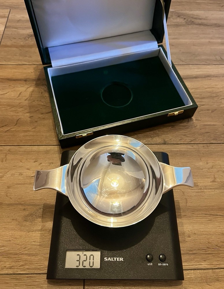 Solid Silver Large Heavy Quaich Bowl In Original Box