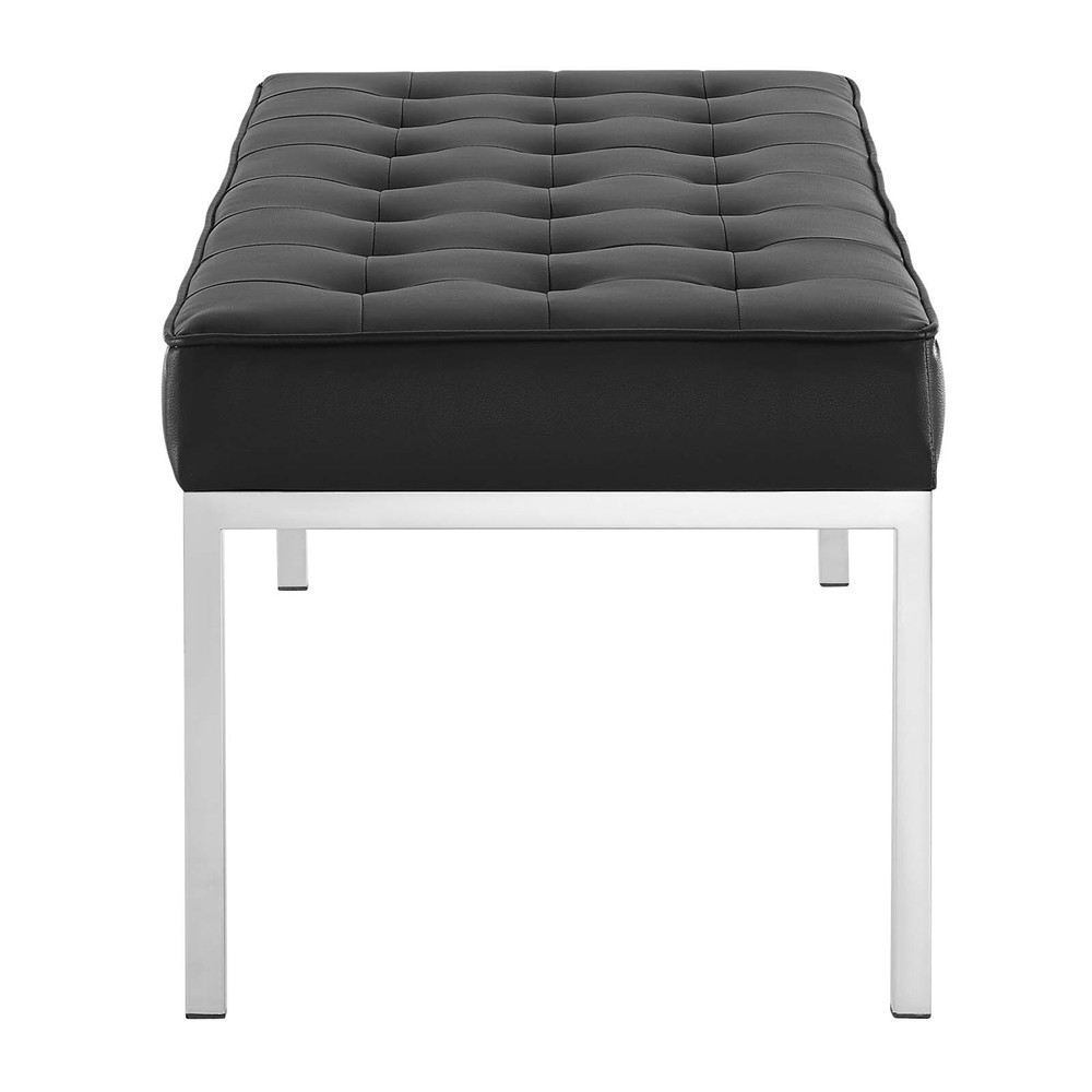 Modway Loft Tufted Vegan Leather Upholstered Accent Bench in Silver Black